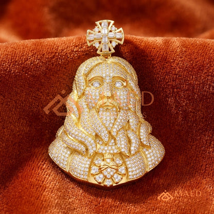 The Sovereign Sacred Heart Piece | Fully Encrusted Jesus Bust Cross Pendant