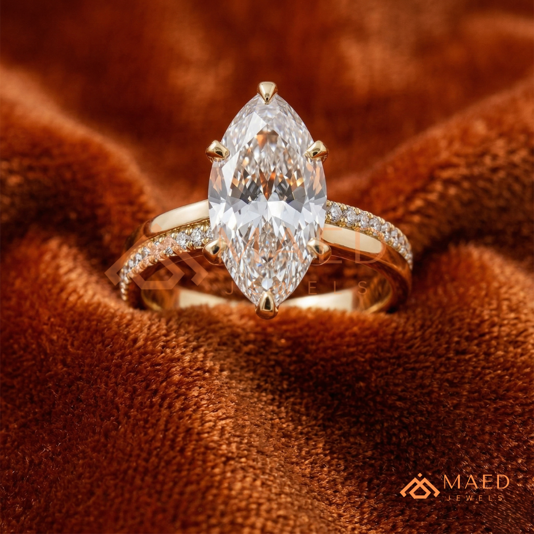 Marquise Cut Split Shank Engagement Ring in Sterling Silver, 14k Gold, or 14k Rose Gold