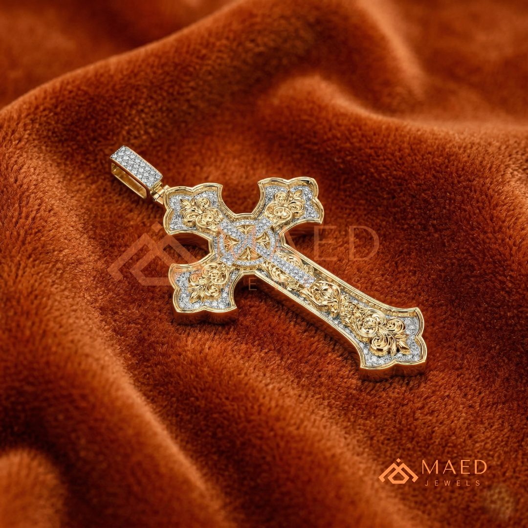 Royal Baroque Diamond Cross Statement Pendant | Silver, 14K Yellow & Rose Gold