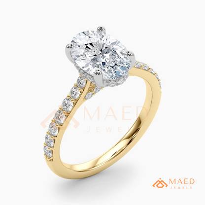 Oval Cut Moissanite Engagement Ring | 14K Gold, Rose Gold & Silver Pave Band