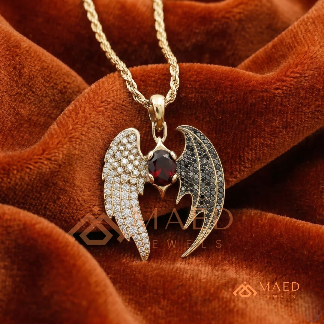 The Dark Angel Wing Pendant | Red Garnet Gothic Statement Necklace