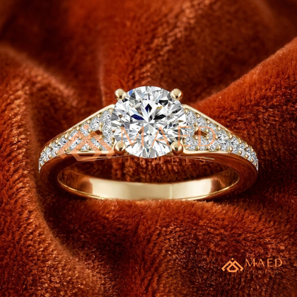 Round Cut Engagement Ring with Pavé Accents in 14K Gold, Rose Gold or Silver