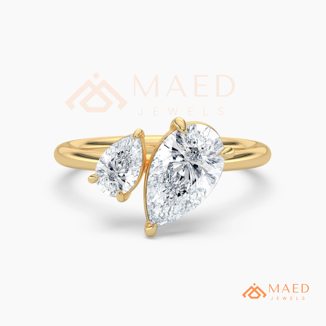 Toi et Moi Dual Pear Cut Bypass Engagement Ring in 14K Gold, Rose Gold & Silver