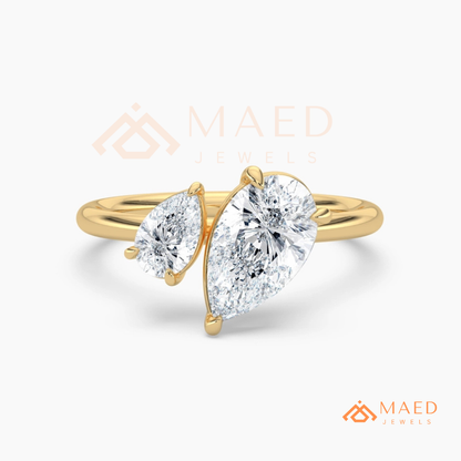 Toi et Moi Dual Pear Cut Bypass Engagement Ring in 14K Gold, Rose Gold & Silver
