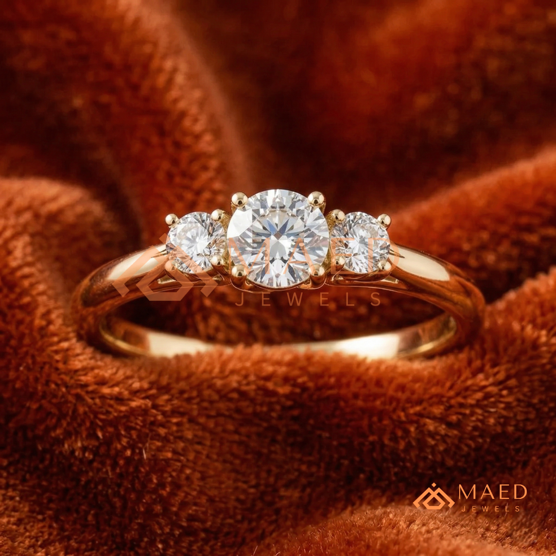 Classic Round Brilliant Cut Three Stone Ring | 14k Gold, Rose Gold & Silver