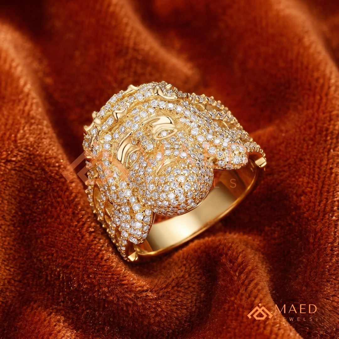 Men's Fully Iced-Out Jesus Piece Ring | Sterling Silver, 14K Gold & Rose Gold