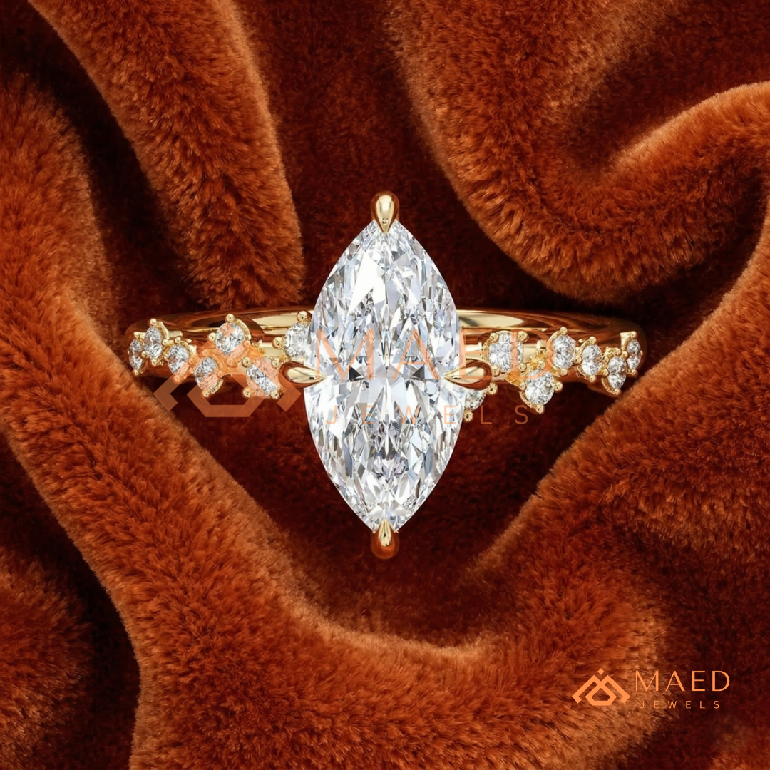 Vintage Marquise Cut Engagement Ring | Cluster Vine Band in 14K Gold, Rose Gold & Sterling Silver