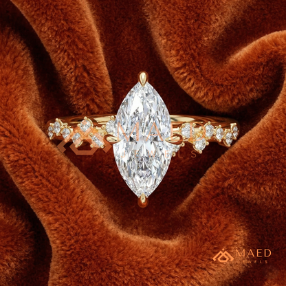 Vintage Marquise Cut Engagement Ring | Cluster Vine Band in 14K Gold, Rose Gold & Sterling Silver