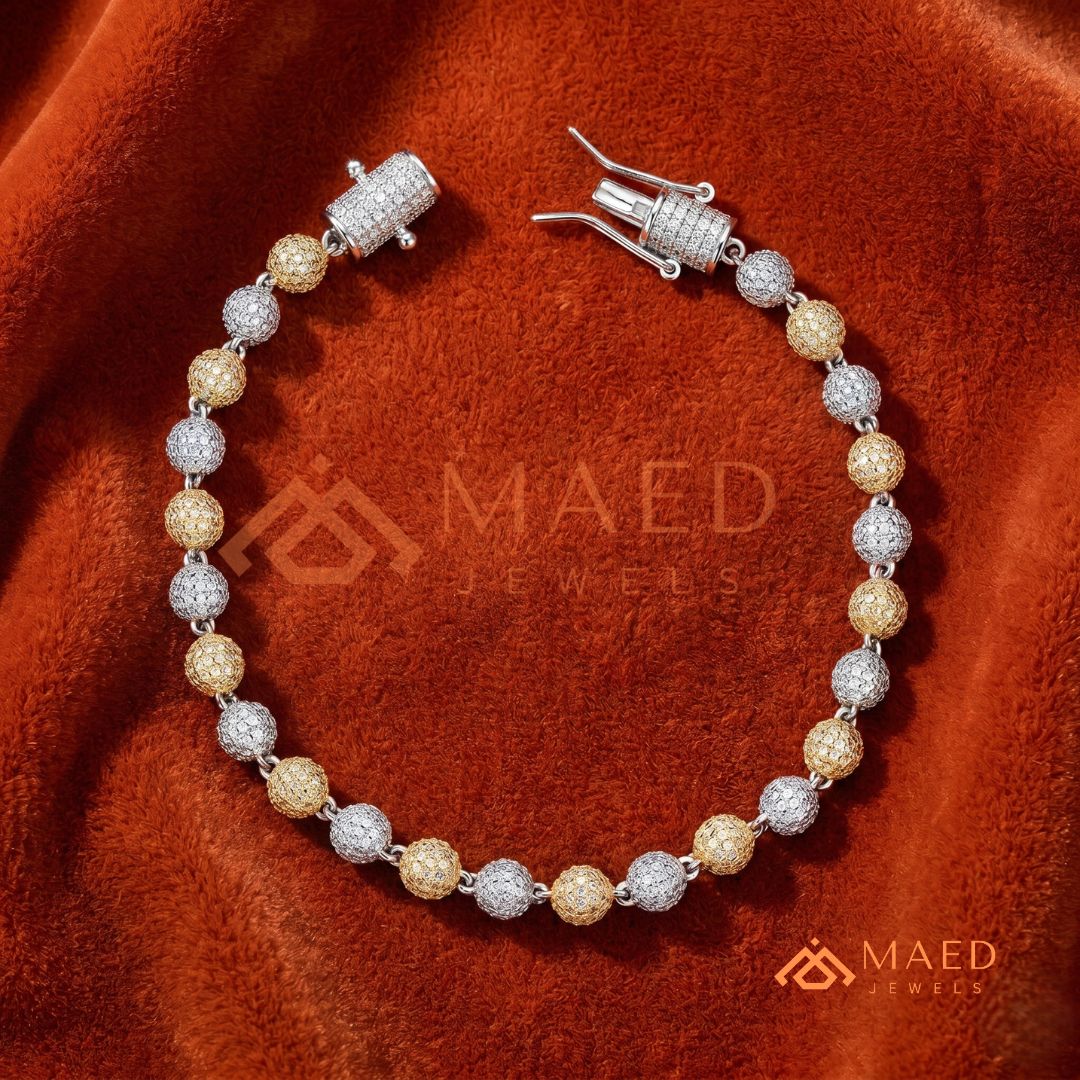 Iced-Out Pavé Ball Tennis Bracelet – 925 Silver, Gold & Rose Gold