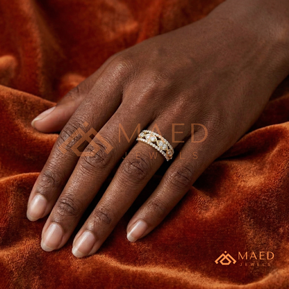Amara Two-Tone Milgrain Filigree Ring – Available in Silver, 14K Yellow & Rose Gold