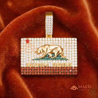California Republic Bear Diamond Pendant - 14K Gold, Rose Gold & Sterling Silver Hip Hop Charm