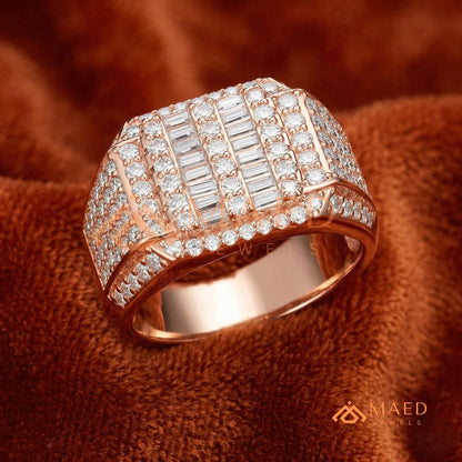 Men's Alternating Baguette & Pave Diamond Ring | Silver, 14K Gold & Rose Gold