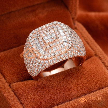 Heavy Multi-Row Baguette & Round Cluster Statement Ring – 14K Gold Wide Pinky Band