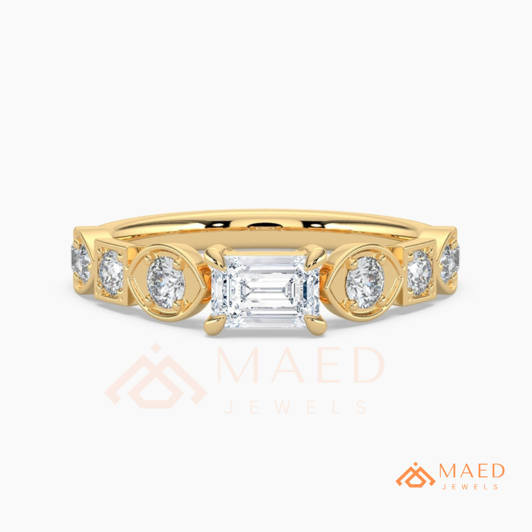Vintage Emerald Cut Art Deco Engagement Ring in 14K Gold, Rose Gold & Silver