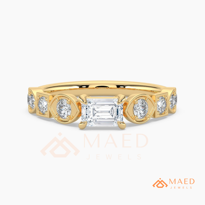 Vintage Emerald Cut Art Deco Engagement Ring in 14K Gold, Rose Gold & Silver