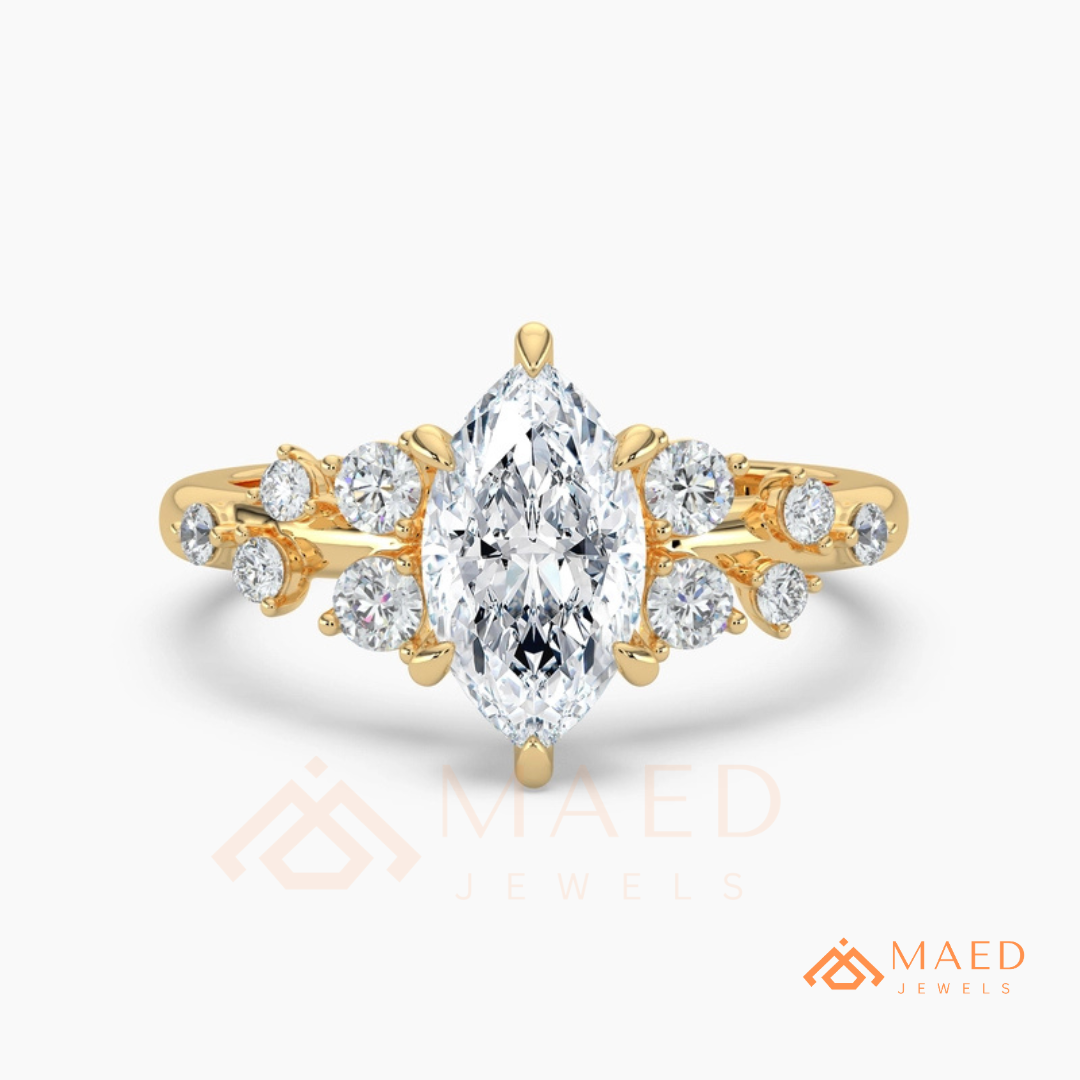 Vintage Marquise Cut Cluster Engagement Ring in 14K Gold, Rose Gold & Silver