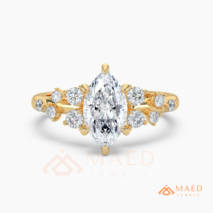 Vintage Marquise Cut Cluster Engagement Ring in 14K Gold, Rose Gold & Silver
