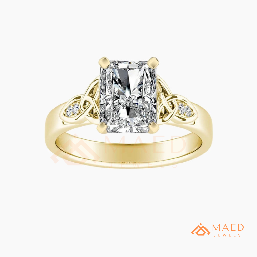 Radiant Cut 3-Stone Engagement Ring with Pear Side Gems & Pavé Band