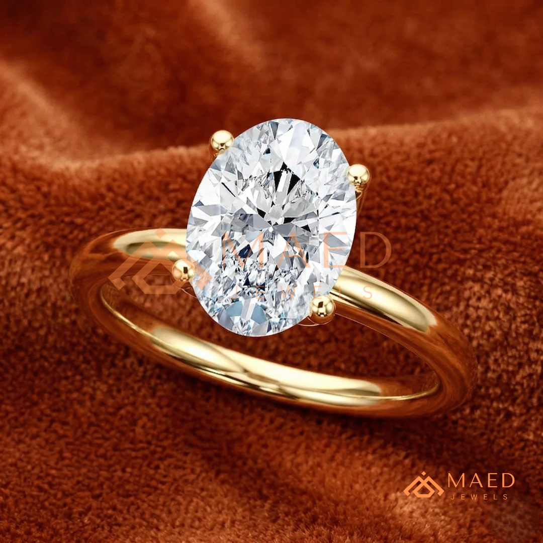Oval Cut Solitaire Engagement Ring | Classic 4-Prong Plain Band Promise Ring | 14K Gold, Rose Gold & Sterling Silver