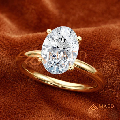 Oval Cut Solitaire Engagement Ring | Classic 4-Prong Plain Band Promise Ring | 14K Gold, Rose Gold & Sterling Silver