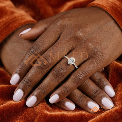 Vintage Oval Cut Halo Engagement Ring in 14K Gold, Rose Gold & Silver