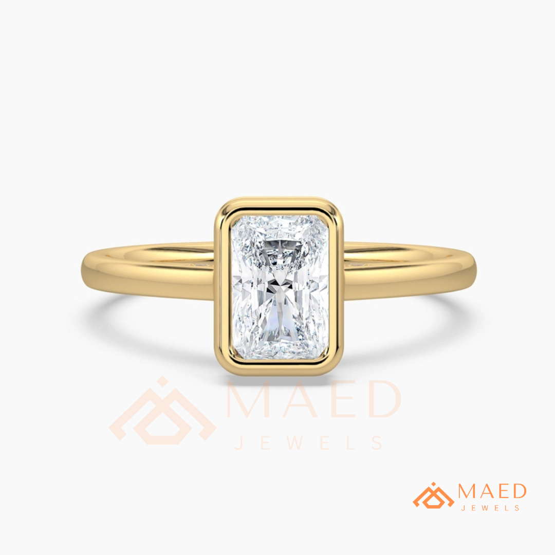 Radiant Cut Diamond Bezel Solitaire Ring | 14k Gold, Rose Gold & Sterling Silver