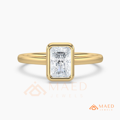 Radiant Cut Diamond Bezel Solitaire Ring | 14k Gold, Rose Gold & Sterling Silver