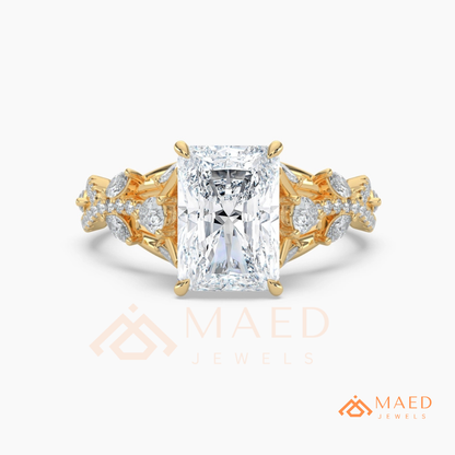 Radiant Cut Engagement Ring with Marquise Cluster Band in Silver, 14K Gold, & 14K Rose Gold