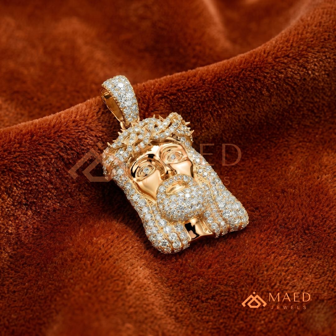 Iced Out Jesus Piece Pendant Necklace in Sterling Silver & 14K Gold