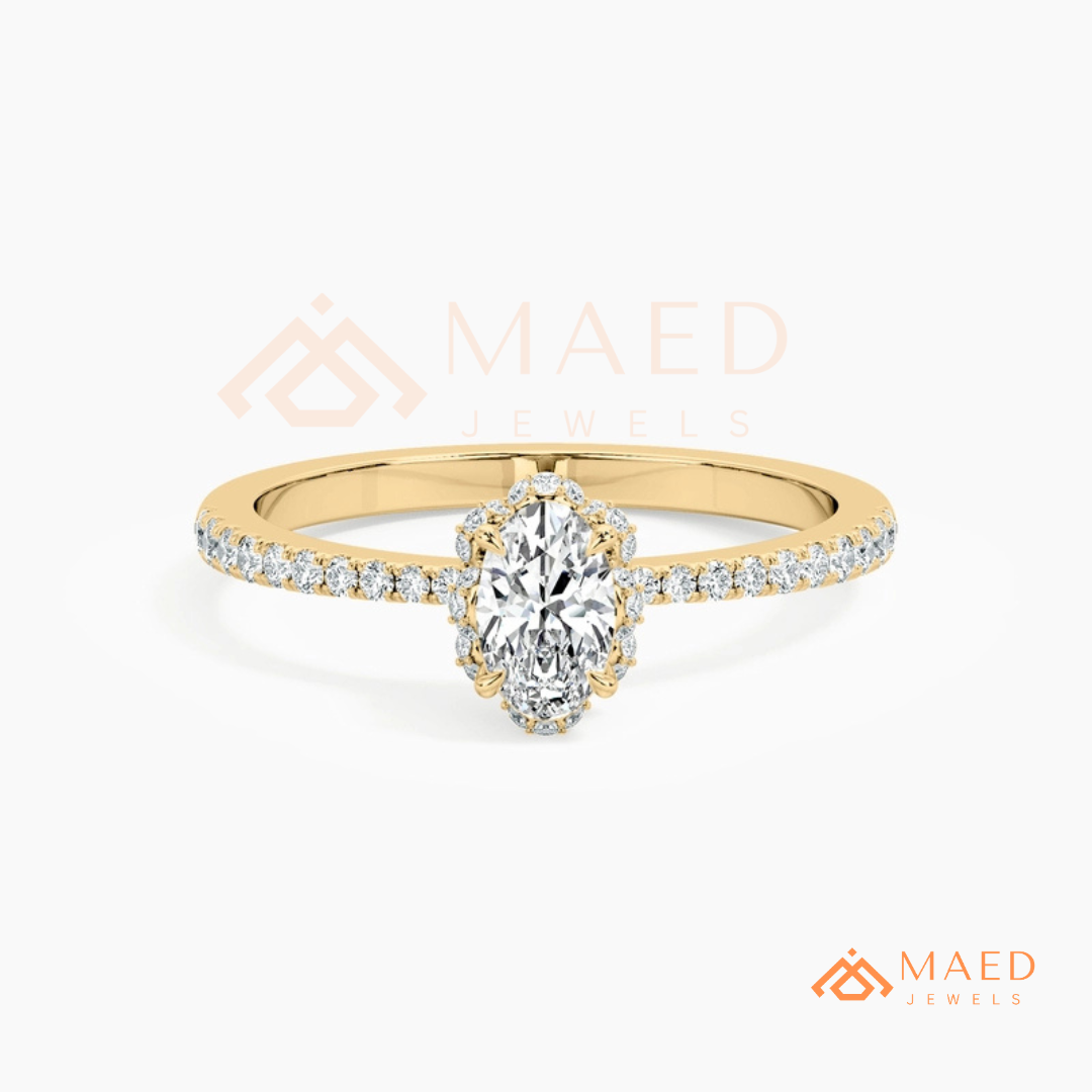 Vintage Oval Cut Halo Engagement Ring in 14K Gold, Rose Gold & Silver