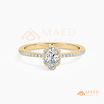 Vintage Oval Cut Halo Engagement Ring in 14K Gold, Rose Gold & Silver