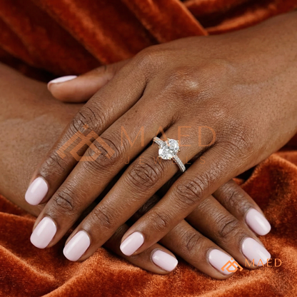 Oval Cut Engagement Ring | Triple Row Micro Pave Band in 14K Gold & Sterling Silver