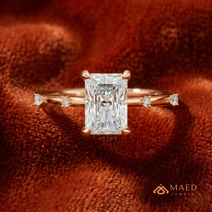 Radiant Cut Solitaire Engagement Ring with Dotted Accent Band