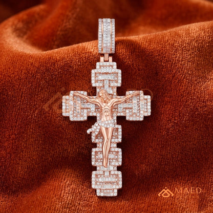 Crucifix Cross Pendant – Baguette & Micro Pave Hip Hop Necklace