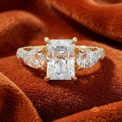 Modern Oval Cut Triple Row Engagement Ring with Baguette & Pavé Band