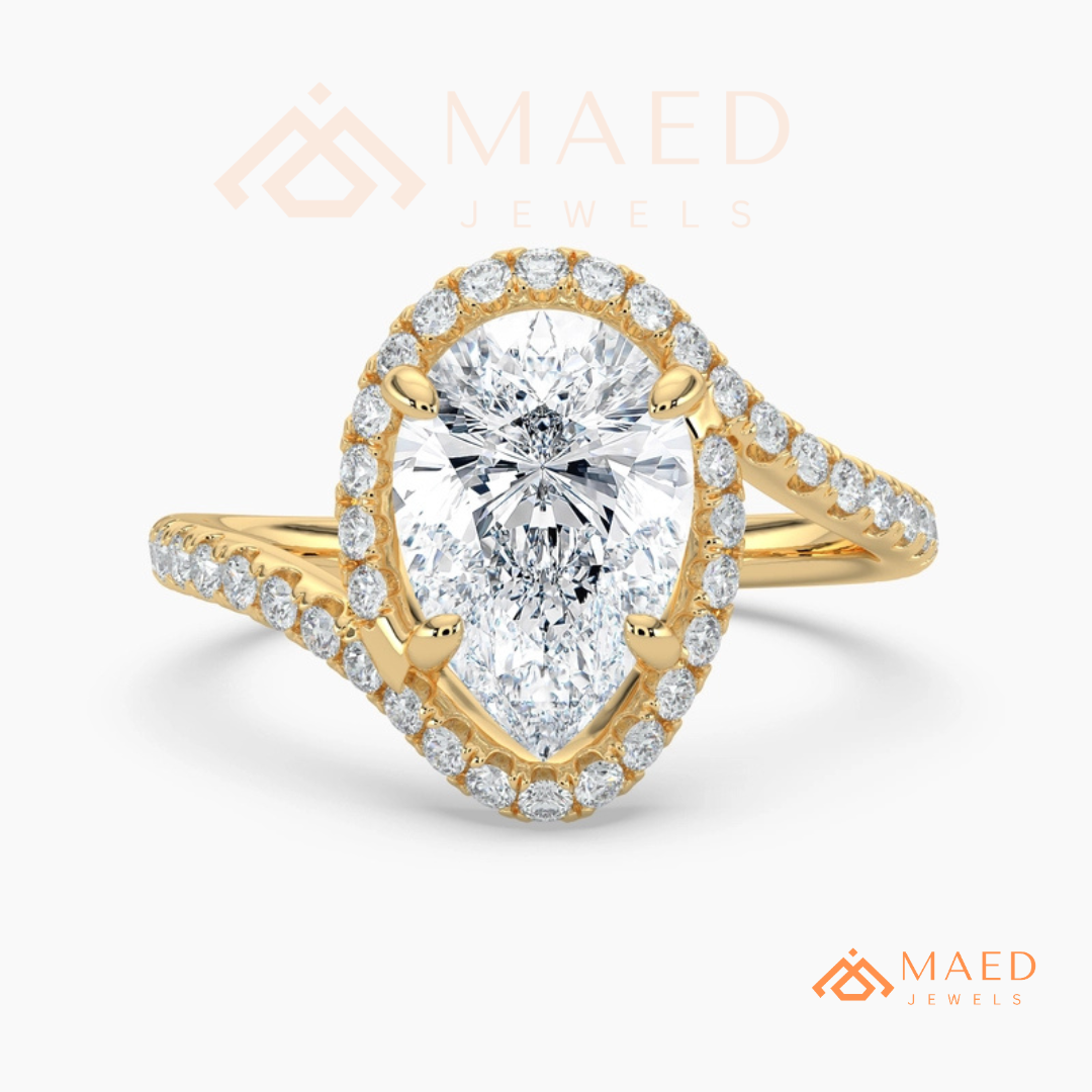 Pear Cut Halo Bypass Engagement Ring in Sterling Silver, 14K Gold & 14K Rose Gold