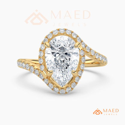 Pear Cut Halo Bypass Engagement Ring in Sterling Silver, 14K Gold & 14K Rose Gold