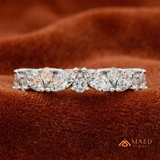 Marquise Diamond Cluster Stackable Anniversary Band – Silver, Yellow & Rose Gold
