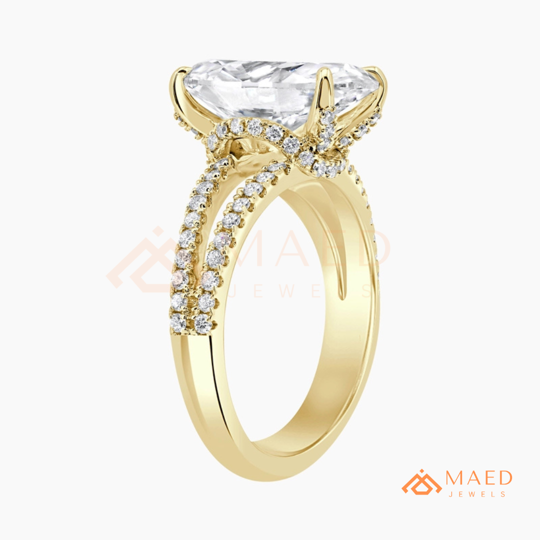 Nature-Inspired Radiant Cut Three-Stone Engagement Ring with Thorn Band in Silver, 14K Gold & Rose Gold
