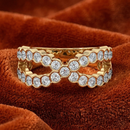 Diamond Double Row Cross Ring in 14K Yellow Gold | X-Band Statement Ring