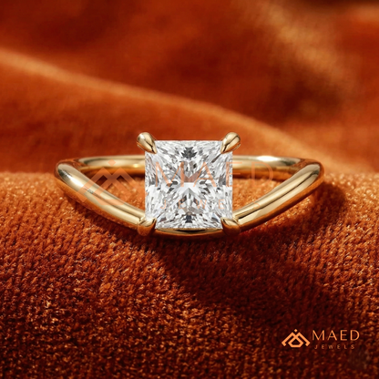 Princess Cut V-Band Solitaire Engagement Ring in 14K Gold, Rose Gold & Silver