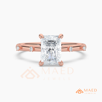 Radiant Cut Solitaire Engagement Ring with Dotted Accent Band