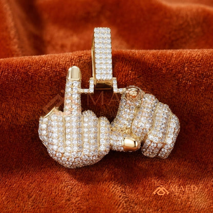 Ice Out Middle Finger Hand Gesture Pendant – Bold Statement Streetwear Jewelry