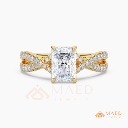 Nature-Inspired Radiant Cut Three-Stone Engagement Ring with Thorn Band in Silver, 14K Gold & Rose Gold