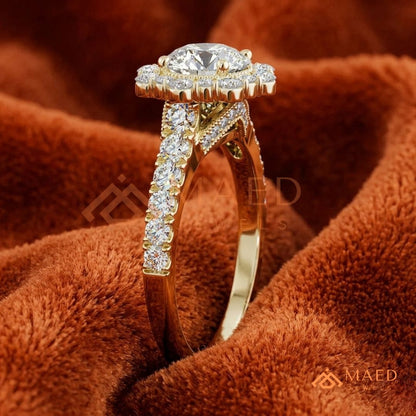 Floral Halo Engagement Ring – Round Brilliant Cut Diamond Ring