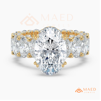 Elongated Oval Cut Engagement Ring with Full Oval Eternity Band | 14k Gold & Silver