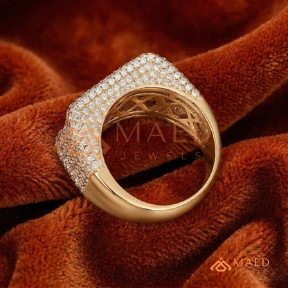 Heavy Iced Rounded Cluster Dome Ring – 925 Silver, 14K Gold & Rose Gold