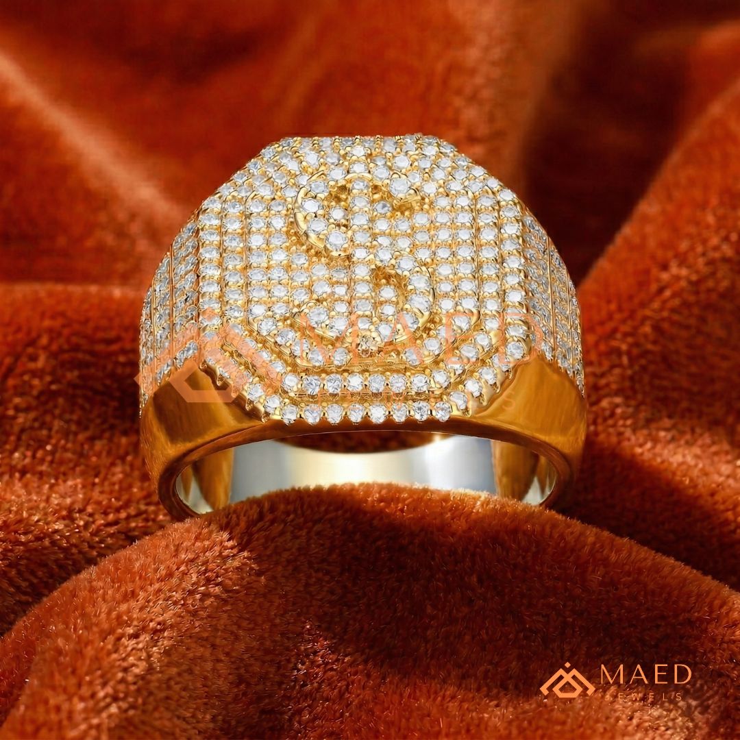 Men's Iced-Out Dollar Sign Signet Ring | Sterling Silver, 14K Gold & Rose Gold