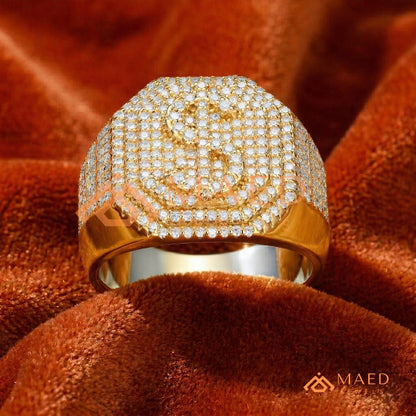 Men's Iced-Out Dollar Sign Signet Ring | Sterling Silver, 14K Gold & Rose Gold