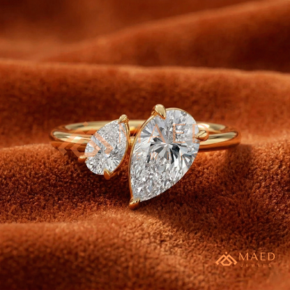 Toi et Moi Dual Pear Cut Bypass Engagement Ring in 14K Gold, Rose Gold & Silver